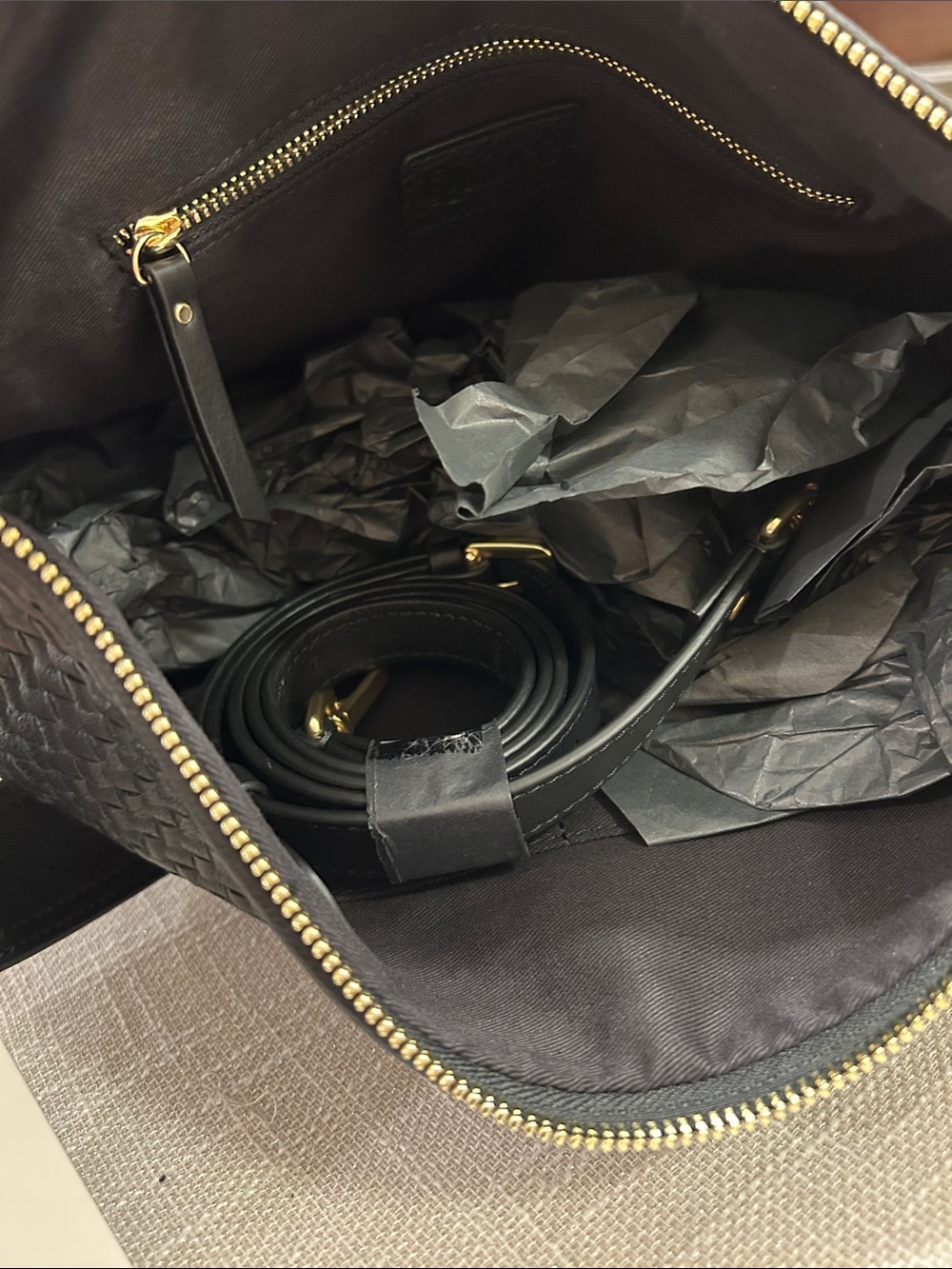 Quince Black Woven Shoulder Bag with Gold Hardware - Picture 3 of 3